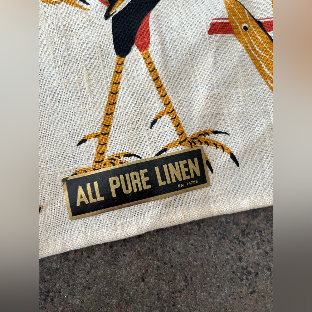Vintage Unused 100% Linen Rooster MCM Tea Towel - Picture 2 of 7